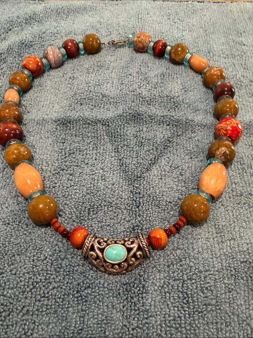 Turquoise Accent Multicolor Beaded Necklace - Homemade